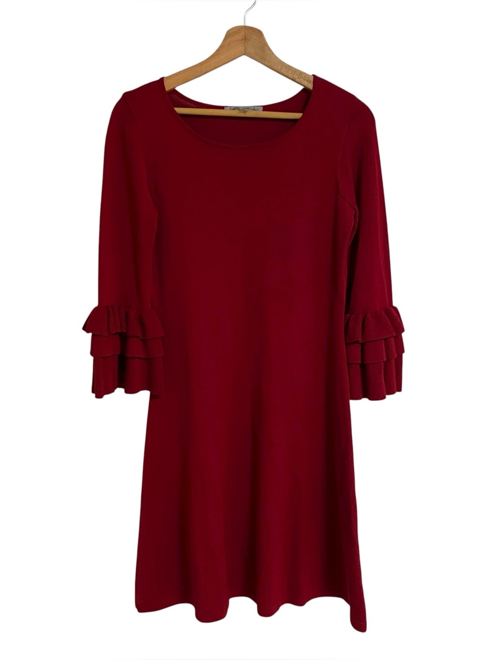Danny and Nicole deep wine red sweater knit dress ruffle flare sleeve Holiday S
